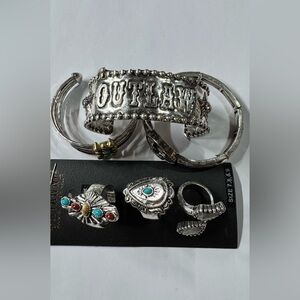 Shyanne Silver Bracelet Set with Turquoise and Gold Accents